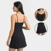 High Quality LU Yoga Thin Strap Dr Tennis Tank Top Dress with Chest Pads High Elastic Slim Fit Sweat-wicki Breathable Sports Skirts for Outdoor Leisure