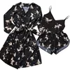 Floral Printed Sleepwear Silk Robe Suit Womens Satin Pajamas Gown Set VNeck Cami Nighties Wear Pijama Home Nightwear Nightdress 220527