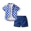 Kleidung Sets Karierte Jungen Kleidung 3 stücke In 1 Kinder Shirts T-shirt Shorts Kleinkind Baby Sommer Outfits Kinder KleidungKleidung