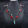 Chaînes Bijoux 19 '' Belle Ethnique Rouge Cylindrique Corail Bleu Rond Turquoise CZ Macersite Pavé Perles Pendentif Chaîne CollierChaîne