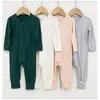 Bébé Bambou À Manches Longues Barboteuse Avec Fermetures À Glissière À Deux Sens pour Nouveau-Né Garçons Filles Footies Combinaison Solide Couleur Vêtements Pour Bébés 0-24M