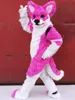 Mascotte canino costume rosa rosa pelosa pelosa cani da fursuit abito da festa di Halloween da festa di Halloween