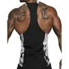 メンズジムタンクトップシャツファッションカラーブロックプリント男性ボディービルランニングスポーツ快適なベストフィットネスアンダーシャツトップ220526