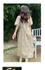 Yaz zarif tatlı elbise doğum için kısa kollu kare kare hamile kadın çiçekli elbise moda baskı şifon elbiseleri j220628