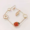 Luxury Designer Europe Luxury Top Quality Famous Brand Silver Jewelry Rose Gold Color Natural Gemstone Lucky Ladybug Spring Braceletsaldcategory