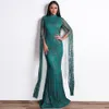 Sparkle Mermaid avondjurk plus size Dubai 2022 Goud Emerald Green Parnas Caftan Abaya Hoge nek Arabische moslim prom jurk formeel feest draagt ​​raad de mariage