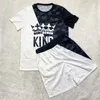 Fashion King Letter Tracksuit Boys Homem Men do verão Sportswear Camiseta curta de canela O-Gobes e shorts calças curtas 2 peças roupas masculinas conjuntos de roupas fáceis de usar