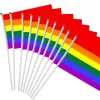 Rainbow Pride Flag Small Mini Hand Hand Banner Stick Gay LGBT Decorazioni per feste per sfilate Festival DHL