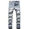 2022 Summer Street Ripped Hole Men's Jeans Fashion Urban Tight Printed Cotton Denim Pants Slim Fit Mid midje Casual byxor