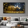 Abstract Golden Clock Wine Glass Kicthen Decorative Picture Modern Canvas Painting Wall Picture for Dining Room Home Decoration