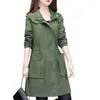 Spring Autumn Women's Windbreaker Casual Hooded Drawstring Female Trench Coat Outerwearies Mid Long Ladies Outerwear L220812