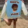 Męskie Kurtki Luksusowe Mężczyźni Niebieski Kwiat Golf Le Fleur Tyler The Creator Varsity Coats / Down Cotton Ciepła Zima # M2