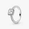 100% 925 Sterling Silver Square Sparkle Halo Ring For Women Wedding Rings Fashion Jewelry Accessories