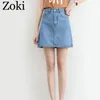Zoki Sexy женщины джинсовая мини юбка мода лето высокая талия корейский черный синий пакет бедра джинсы хараджуку плюс размер хлопок 220317