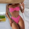 Sexy Bandeau Bikinis Beach Solid High Taist Micro Bikini żeńskie stroje kąpielowe wyściełane kostium kąpielowy Brazylijski zestaw kąpielowy W220425