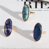 Altın oval turkuaz lapis lazuli mavi doğal taş halkalar moda iç çap 1.7 cm altın renkli bant takılar kadınlar için