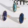 Gold Oval Turquoise Lapis Lazuli Blue Natural Stone Rings Fashion Inner Dia 1.7cm Gold Color Band Jewelry for Women