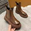 Boots2021 New Chunky Boots 패션 플랫폼 여성 발목 여성 단독 주머니 발목 Botas Mujer 라운드 발가락 슬립 온 Botas Altas Mujer G220813