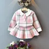 Clothing Sets Girls Knitted Big Plaid Sweater Skirt Two-piece With Wood Ears Kids Boutique Wholesale Toddler Fall Clothes 2022