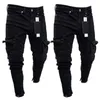 Jeans pour hommes 2022Fashion Noir Jean Hommes Denim Skinny Biker Détruit Effiloché Slim Fit Poche Cargo Crayon Pantalon Plus La Taille S-3XL Mode