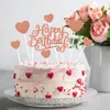 Autres fournitures de fête festive 1set Glitter Joyeux anniversaire Cake Topper Gold Rose Coeur Star Top Drapeaux Baby Douche Dessert Décoration