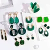 AENSOA New Korean Statement Earrings for Women Green Acrylic Round Square Geometric Dangle Drop Earring Brincos 2021 Fashion G220312