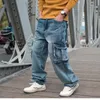 Fashion Tide Trousers Hip Hop Oversized Wide-leg Jeans Men Loose Skate Denim Pants Baggy Pockets Plus Size Light Blue Male Clthing Bottoms