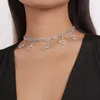 Koreanische Luxus Bling Hohl Kristall Herz Quaste Anhänger Halsband Halskette Frauen Partei Schmuck