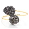 Bangle Armband smycken Guldfärg Natural Stone Quartz Drusy Crystals Justerbar charmöppning Bangle1 Drop Leverans 2021 F31KO