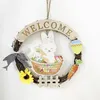 Epacket Ghirlanda di Pasqua per la decorazione della porta d'ingresso Coniglietto in legno Uova di Pasqua Ghirlanda Ciondolo a muro Decorazioni felici Coniglio295C206g2716893