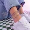 Vintage Summer Multilayer Beach Anklet Kobiety złoto metalowe puste brzoskwiniowe link łańcuch Anklets Dziewczęta Kapcie biżuterii moda