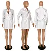 Sexy 2023 Women Dresses Elegant Casual Shirt Dress Drawstring Deep V-Neck Solid Color Dress Skirt New Fashion Designer Clothing