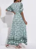 Atuendo Summer Bohemian Dress for Women Fashion Solid Green Maxi Robe Casual Wedding Guest High midjeklänningar Drop Link 220510