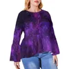 T-shirt grande taille pour femme T-shirt coloré Galaxy Sky T-shirt imprimé voie lactée Vintage chemises à volants T-shirt décontracté vêtements graphiques cadeau d'anniversaire pour femme