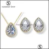 Boucles d'oreilles collier ensembles de bijoux nouvelle mode 3A zircon cubique Sier pendentif en forme de larme pour les femmes à la mode Eleg Dhiri