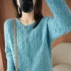 Kobiety Nowy Czysty Kaszmirowy Sweter Sweter Moda O-Neck Hollow Duży rozmiar Płaszcz Wiosna Jesień 100% Wełny Krój Koszula Kurtka