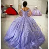 Lilac Lavender 3D Floral Quinceanera Sukienki z Cape Crystal Floral koronkową gorset z imprezy balowej sweet 16 sukienka