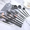 Flatware Sets Dinnerware Knife Dessert Forks Long Handle Tea Spoon Cutlery Matte Black Western Stainless Steel TablewareFlatware