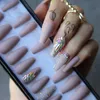 Handmade nude coffin reusable Press on nails box 24pcs Acrylic crystal bling Microdrill glitter Ballet fasle 220725