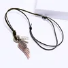 Retro angel wing ketting brief id ring corss charm verstelbare lederen ketting kettingen voor vrouwen mannen mode sieraden cadeau