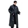 Men Loose Long Leather Trench Motorcycle Jacket Windbreaker Outerwear Male Street Hip Hop Punk Gothic Cool Leather Coat Overcoat T220728