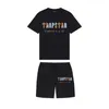 Trapstar 남자 패션 짧은 슬리브 티셔츠 트랙 슈트 세트하라 주쿠 탑 티 재미있는 힙합 컬러 티셔츠 비치 캐주얼 반바지 세트 220607