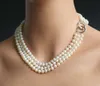 Handgeknoopte ketting parels sieraden 6-7 mm 3 rijen witte ronde zoetwaterparel charmante damessieraden