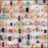 Pierścienie zespołowe biżuteria 30pcs mticolor żywica kamienna vintage dla kobiet mężczyzn moda złota fl kryształ kryształowy ri dh0gt