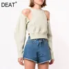 DEAT Spring And Summer Full Sleeves Round Neck Design Styles High Waist Hollow Out Back Short Sweatshirt WM19806L 201208