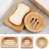 Natural Bamboo Wood Soap Dish Storage Holder Bathroom Round Drain Box Rectangular Square Ecofriendly Wooden Tray Holder C0613G02