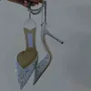 Super Bling nuevo Rhinestone Baotou palabra hebilla sandalias mujer Stiletto boca baja Sexy puntiagudo zapatos de boda de tacón alto 220520