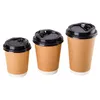500 stks/lot Kraft papieren koffiekopjes met deksel 3 maten melkthee dik wegwerp cup coating bruine koffie-cup SN4673