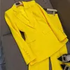 B1008 TIDE Märke Runway Högkvalitativ funktion Crop Blazer Retro Designer Presbyopic kostym Jacka Lemon Yellow Single Button Slim S-2XL Women's Clothing Top Trousers