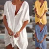 Blouses Femmes Chemises Femmes Maillot De Bain Plage Cover Ups Manches Courtes Blouse Longue 2022 Été Casual Lâche Couleur Solide Cover-up Plus Taille Top